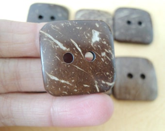 12Pcs 30x30 mm Square Coconut button   Brown (W687)