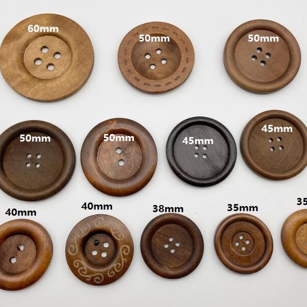 60/50/45/40/38/35mm big size brown wood button (HJ046)