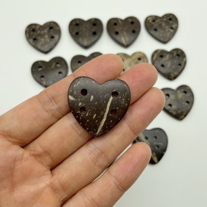 Set of 4 Handmade Brown Coconut Shell Heart Ornaments, 'With Our Hearts