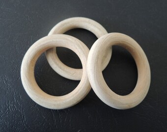 8 Pcs Large  50mm(2 1/4") Wood  Ring  Unfinished Wooden Circle No Varnish (W588)