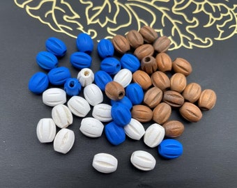 40Pcs  10X8mm  white/blue /brown wood beads carved by hand  (NW763)