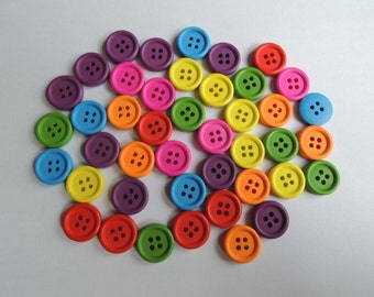 50 Pcs 15mm Mixed Color  wood button  4 holes   (W755)