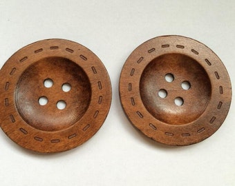 6Pcs   Large 50mm Brown Coffee Wood button 4  holes( NW028)
