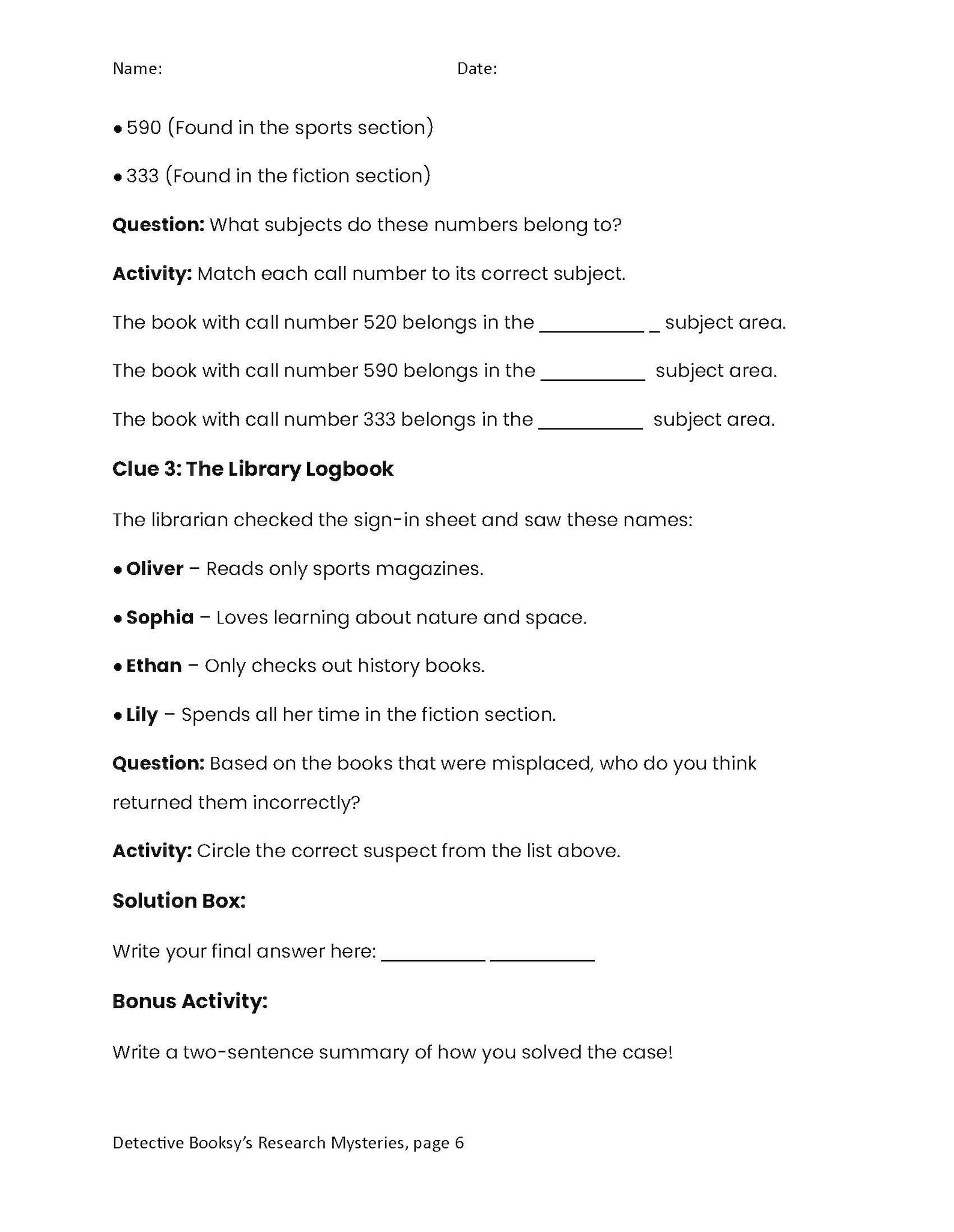Library Activities - Mystery Stories to Solve INSTANT DOWNLOAD - Etsy