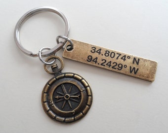 engraved compass keychain