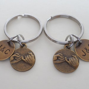 2 Bronze Pinky Promise Keychains, Couples Keychains, Best Friend Keychains, Gift for Boyfriend, Keychain Gift, Anniversary Gift, 8 Year Gift image 5