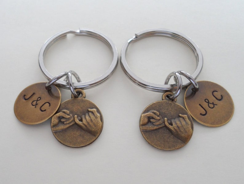 2 Bronze Pinky Promise Keychains, Couples Keychains, Best Friend Keychains, Gift for Boyfriend, Keychain Gift, Anniversary Gift, 8 Year Gift image 5
