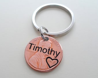 Engraved Name Penny Keychain, Personalized Keychain, Lucky Penny Keychain, Name Key Chain, Gift for Family Members