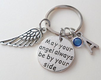 Guardian angel wing charm initial A to Z letter keychain great xmas gift Guardian angel wing charm initial A to Z letter keychain great xmas gift