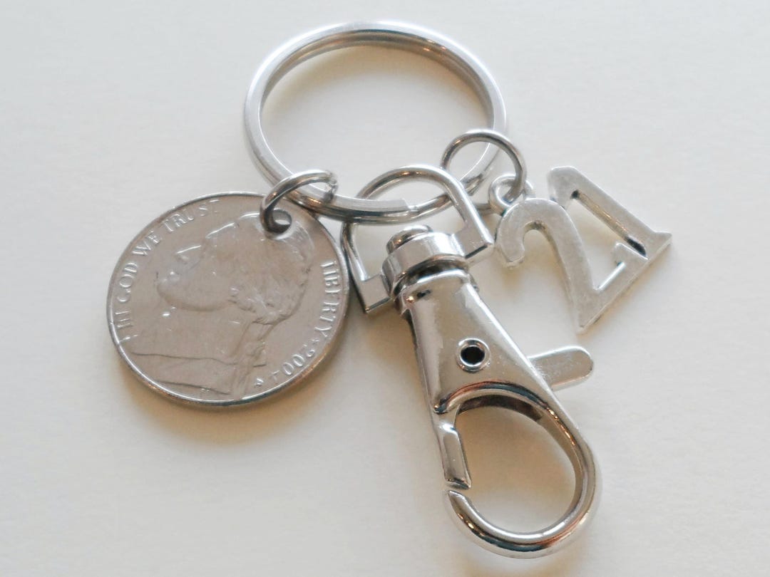 2004 Nickel Keychain With Number 21 Charm & Clasp, Couples 21 Year ...