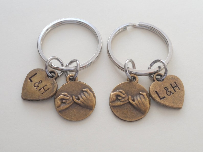 2 Bronze Pinky Promise Keychains, Couples Keychains, Best Friend Keychains, Gift for Boyfriend, Keychain Gift, Anniversary Gift, 8 Year Gift image 4