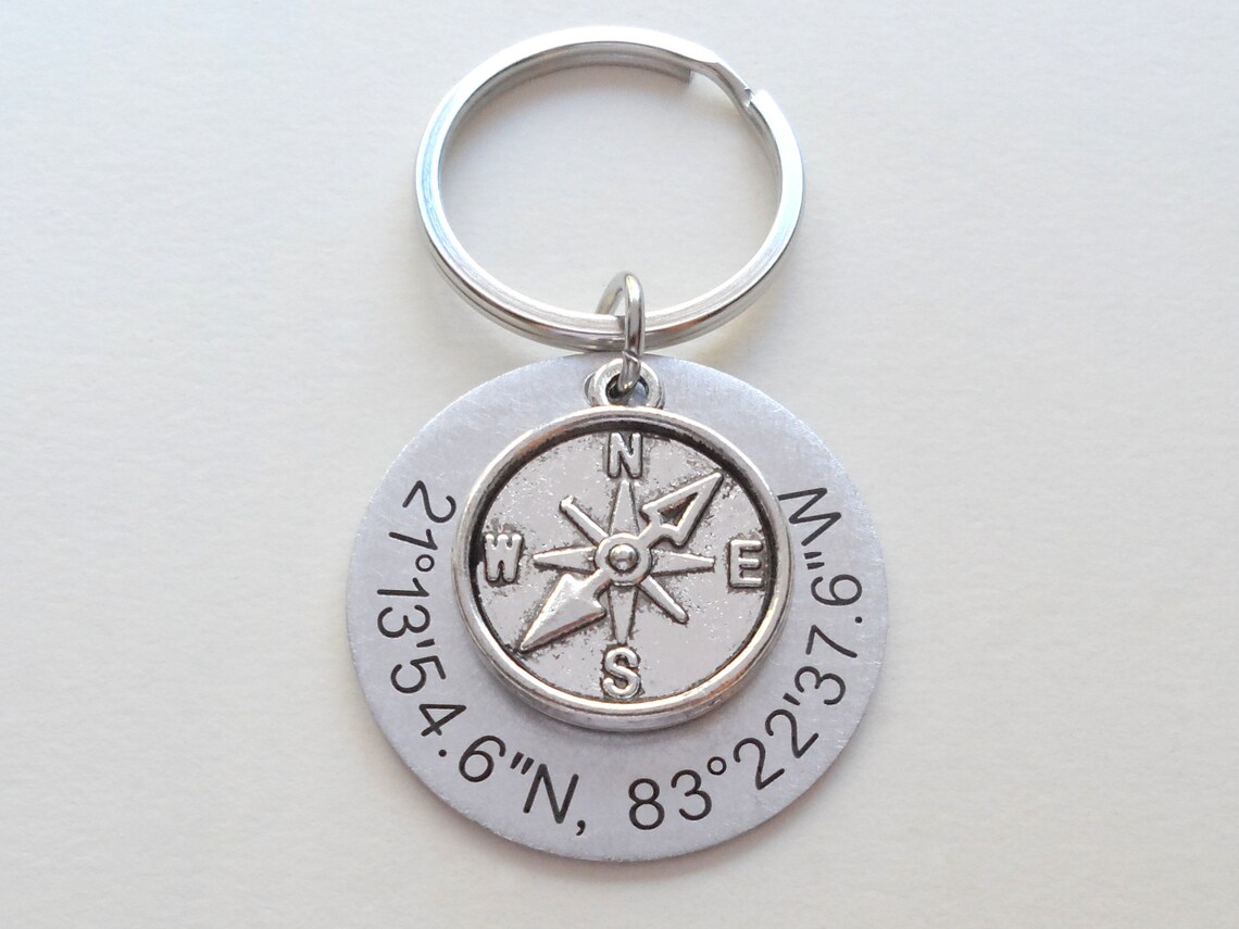 Compass Keychain With Engraved Custom Aluminum Disc Gift for Etsy