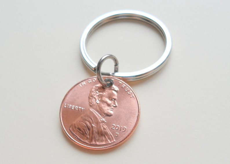 Penny Keychain, Couples Keychain, Lucky Penny, Anniversary Gift, Husband Wife Key Chain, Boyfriend Girlfriend Gift, Customized image 1