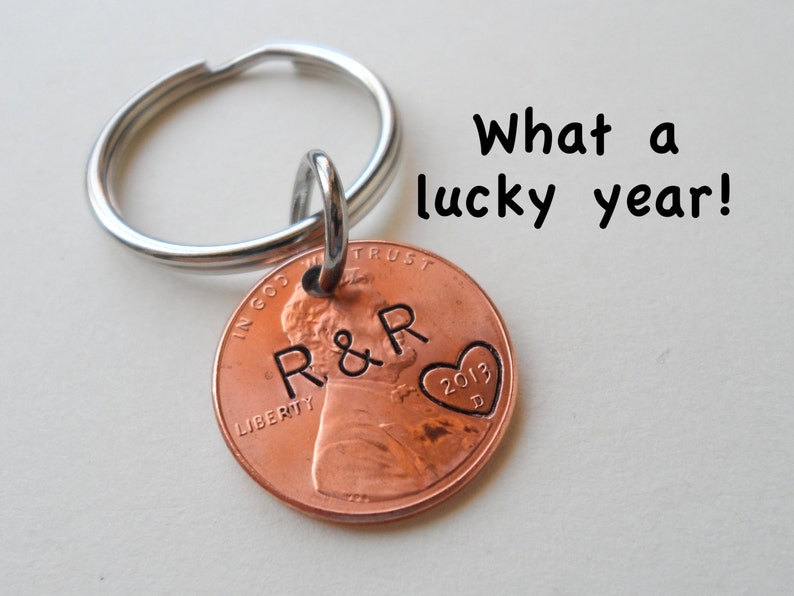 Personalized Penny Keychain, Couples Keychain, Lucky Penny, Anniversary Gift, Husband Wife Key Chain, Boyfriend Girlfriend Gift, Customized Bild 2