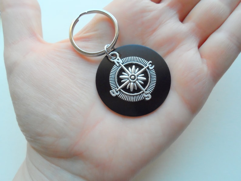 Custom Engraved Black Anodized Aluminum Disc Keychain With Compass ...