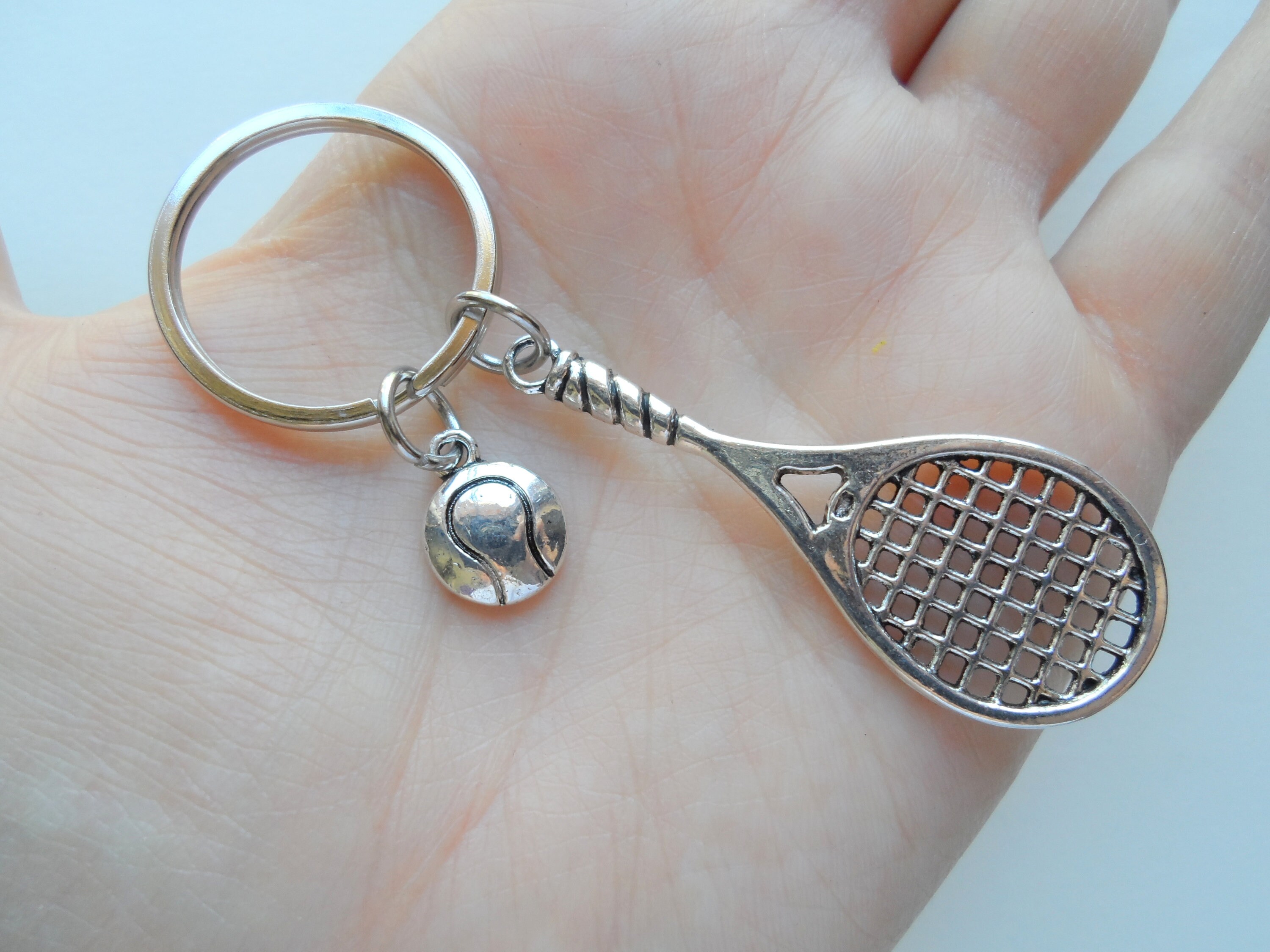 Tennis Keychain with Tennis Ball Charm Tennis Player Etsy