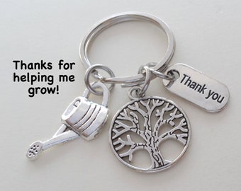 Tree, Watering Can Charm Keychain, Teacher Appreciation Gift Keychain, Gift for Mom, Grandma, Gardener Gift, School Volunteer Gift, PTA