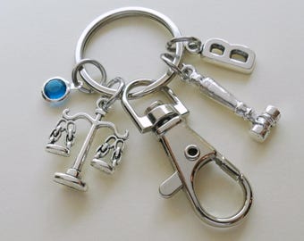 Scales of Law & Justice Keychain, Judges Gavel and Clasp, Lawyer Graduation Gift, For Graduate, Legal Law Field Keychain, Paralegal Gift