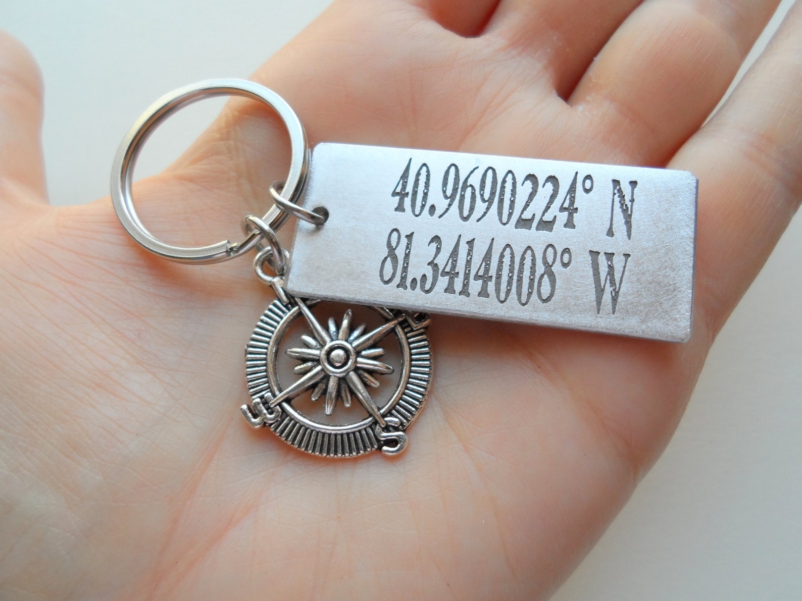 Compass Keychain with Engraved Custom Aluminum Tag Gift for Etsy