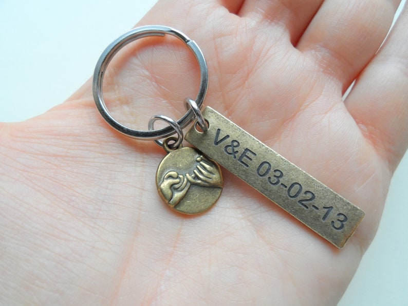 2 Bronze Pinky Promise Keychains, Couples Keychains, Best Friend Keychains, Gift for Boyfriend, Keychain Gift, Anniversary Gift, 8 Year Gift image 9