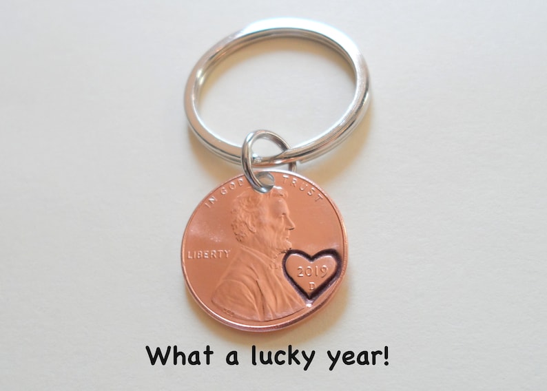 Penny Keychain, Couples Keychain, Lucky Penny, Anniversary Gift, Husband Wife Key Chain, Boyfriend Girlfriend Gift, Customized image 2