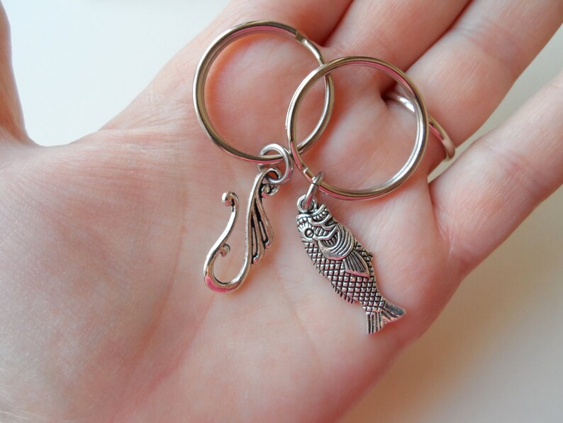 Couples Keychain Set Fish & Hook Key Ring Gift Key Chain Etsy