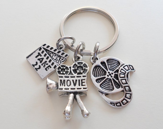 Movie & Film Keychain, Movie Reel Charm, Videographer Keychain, Producer Gift Keychain, Actors Keychain, Graduate Gift, Director Keychain
