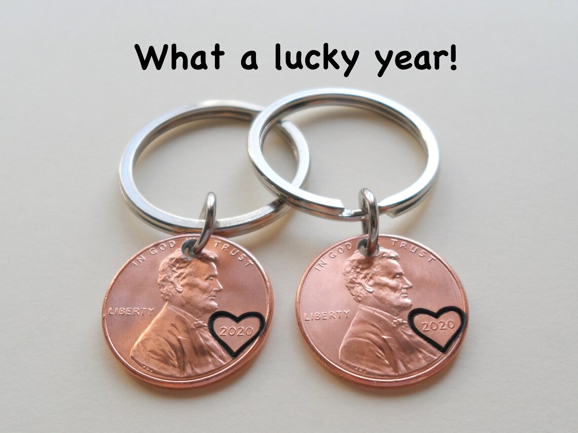 2 Personalized Penny Keychains Anniversary Gift Husband Wife Etsy