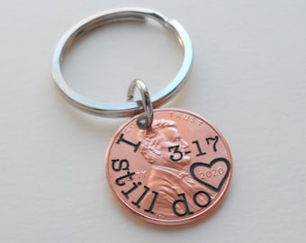 Personalized Couple Keychain, Lucky Penny Keychain, Anniversary Gift for Husband, Wife, Boyfriend Girlfriend Key Chain