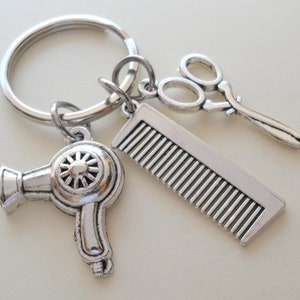 Hair Stylist Keychain, Graduation Gift Keychain, Hairdresser Keychain, Comb, Hairdryer & Scissors Charm, Beauty School Graduate Gift