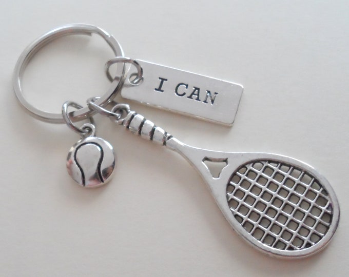Tennis Keychain, Tennis Player Keychain, Tennis Racquet and Tennis Ball Keychain, Tennis Gift, Sport Keychain, Team Gift, Initial Charm