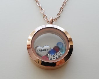 Floating Charm Locket Necklace, Birthstones Necklace, Living Locket, Mother's Necklace, Daughter, Grandma Necklace, Stainless Steel