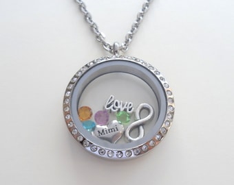 Floating Charm Locket Necklace, Birthstones Necklace, Living Locket, Mothers Necklace, Daughter, Grandma Necklace, Mothers Day Gift
