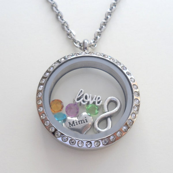 Floating Charm Locket Necklace, Birthstones Necklace, Living Locket, Mothers Necklace, Daughter, Grandma Necklace, Mothers Day Gift