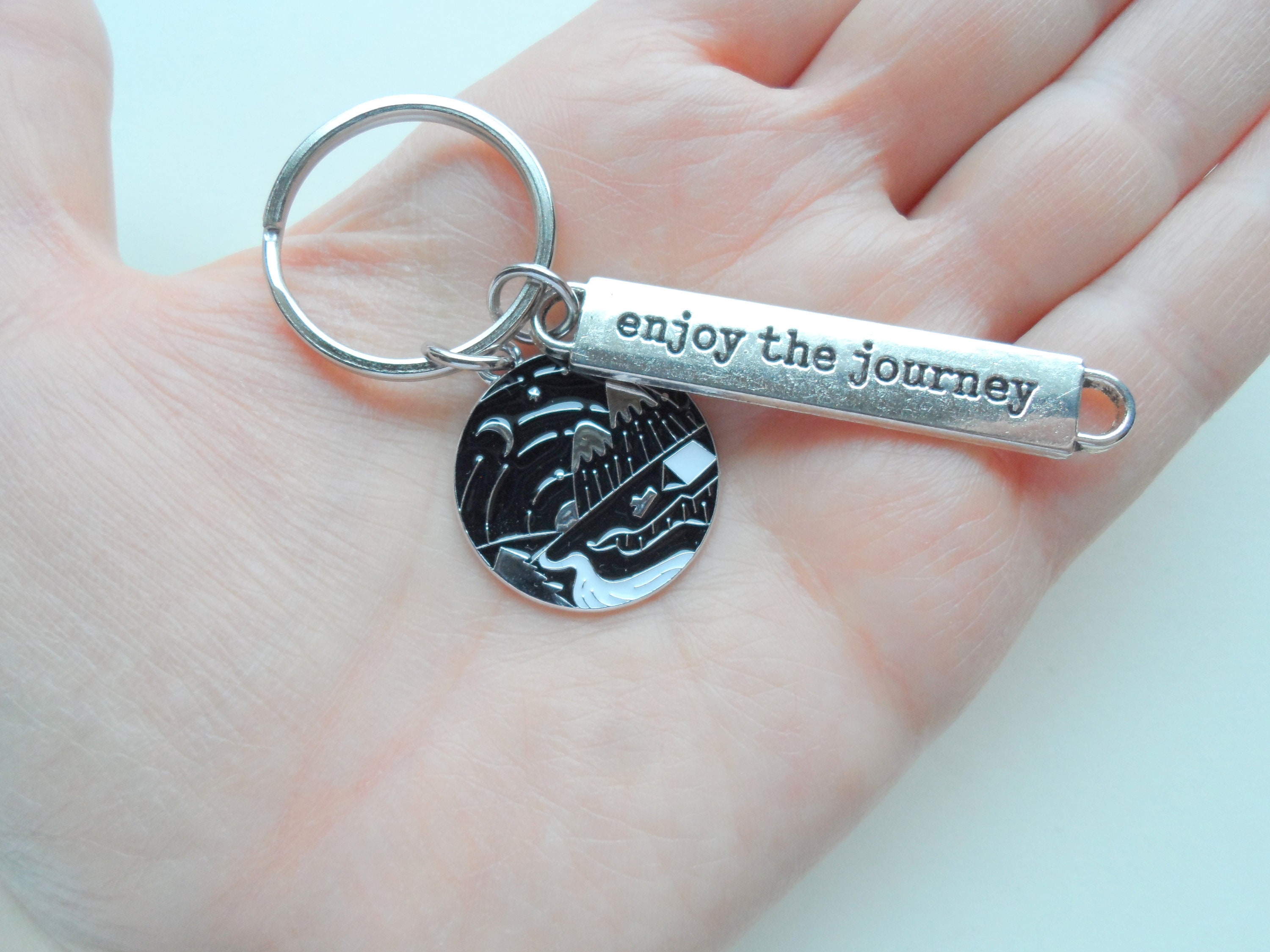Mountain & Night Sky Charm Keychain Wih Enjoy the Journey Charm, Summer ...