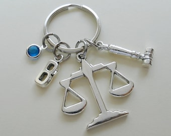 Scales of Law & Justice Keychain, Judges Gavel, Lawyer Keychain, Graduation Gift for Graduate, Legal Law Field Keychain, Paralegal Gift