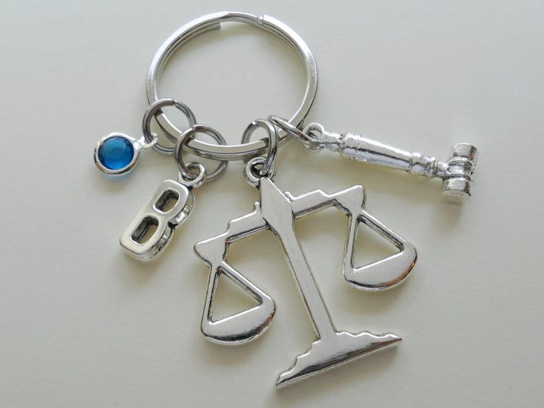 Scales of Law & Justice Keychain, Judges Gavel, Lawyer Keychain