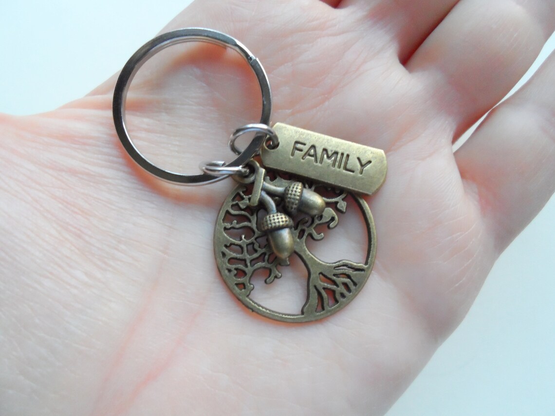 Bronze Family Tree Keychain With Seeds Family Reunion Gift Etsy