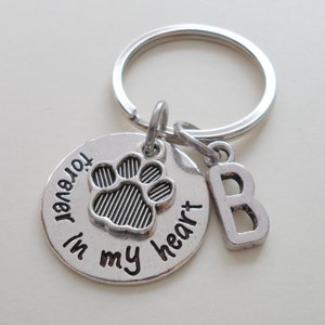 Paw Print Keychain, Remembrance Keychain, Dog Keychain, Pet Memorial Keychain, Customized Keychain Gift, Initial Charm, Forever in My Heart image 2