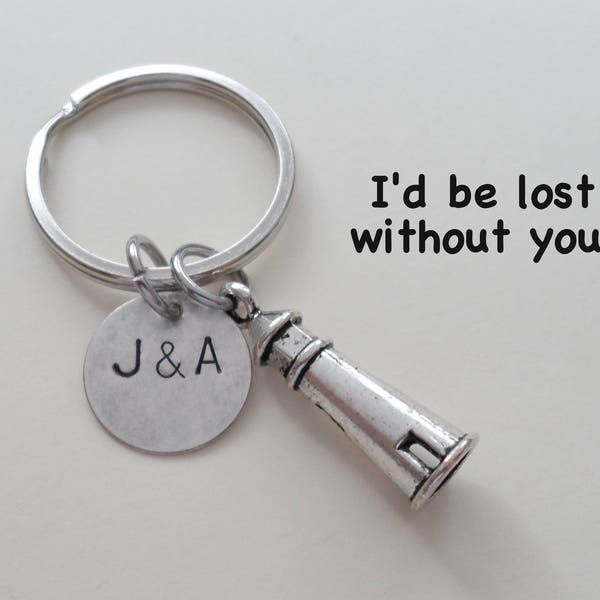 Lighthouse Keychain, Couples Keychain, Best Friend Gift, Sisters Gift, Boyfriend Keychain, Husband Keychain Gift, Hand Stamped Tag Option