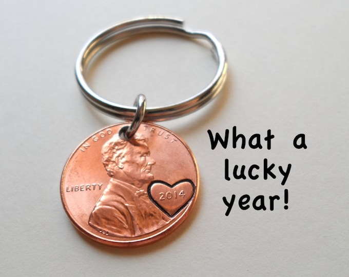 Personalized Penny Keychain, Couples Lucky Penny Customized Anniversary Gift, Husband, Wife, Boyfriend, Girlfriend Key Chain