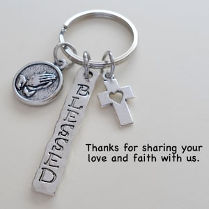 Religious Teacher Gift Keychain, Praying Hands Charm, Cross Charm & Blessed Charm Keychain, Neighbor Gift, Thank you Gift, Gift For Friend