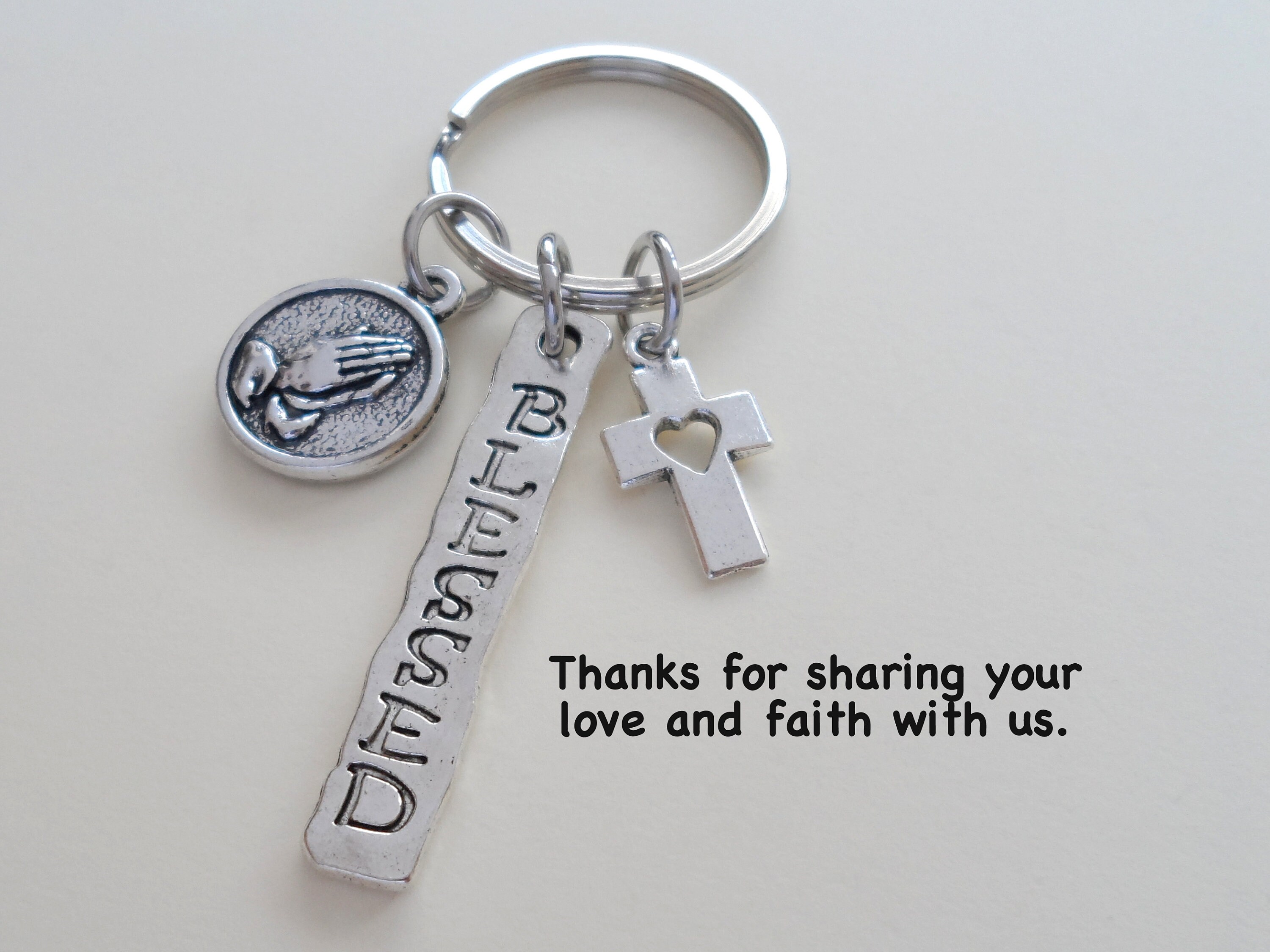 Religious Teacher Gift Keychain Praying Hands Charm Cross Etsy