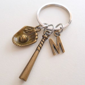 Softball or Baseball Keychain Gift, Bronze Softball Glove Charm and Bat Charm, Softball Team Gift, Softball Players Gift