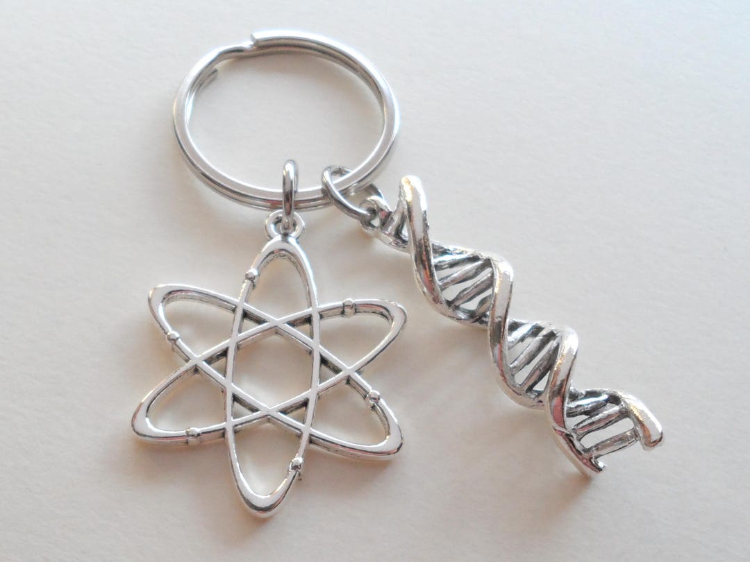 DNA Molecule Double Helix Keychain With Atom Charm, Science Keychain ...