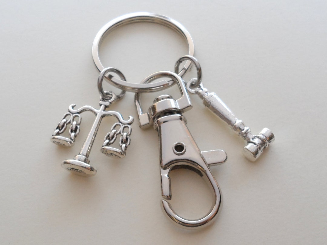 Scales of Law & Justice Keychain, Judges Gavel, Lawyer Keychain