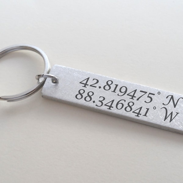 Pewter Tin Keychain Tag, Custom Couples Keychain Gift, Anniversary Engraved, Personalized, Husband Wife, Boyfriend Girlfriend, GPS