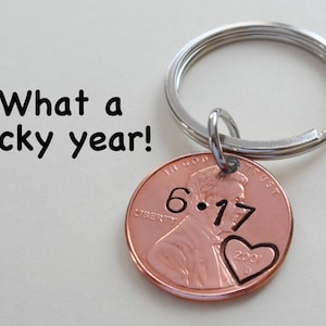 Personalized Penny Keychain, Couples Keychain, Lucky Penny, Anniversary Gift, Husband Wife Key Chain, Boyfriend Girlfriend Gift, Customized image 6