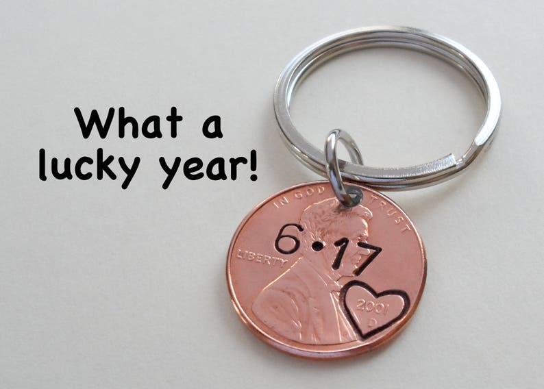 Personalized Penny Keychain, Couples Keychain, Lucky Penny, Anniversary Gift, Husband Wife Key Chain, Boyfriend Girlfriend Gift, Customized Bild 6