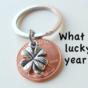 Clover & Penny Keychain, Couples Keychain, Lucky Penny, Anniversary Gift, Husband Wife Key Chain, Boyfriend Girlfriend Gift, Custom Penny